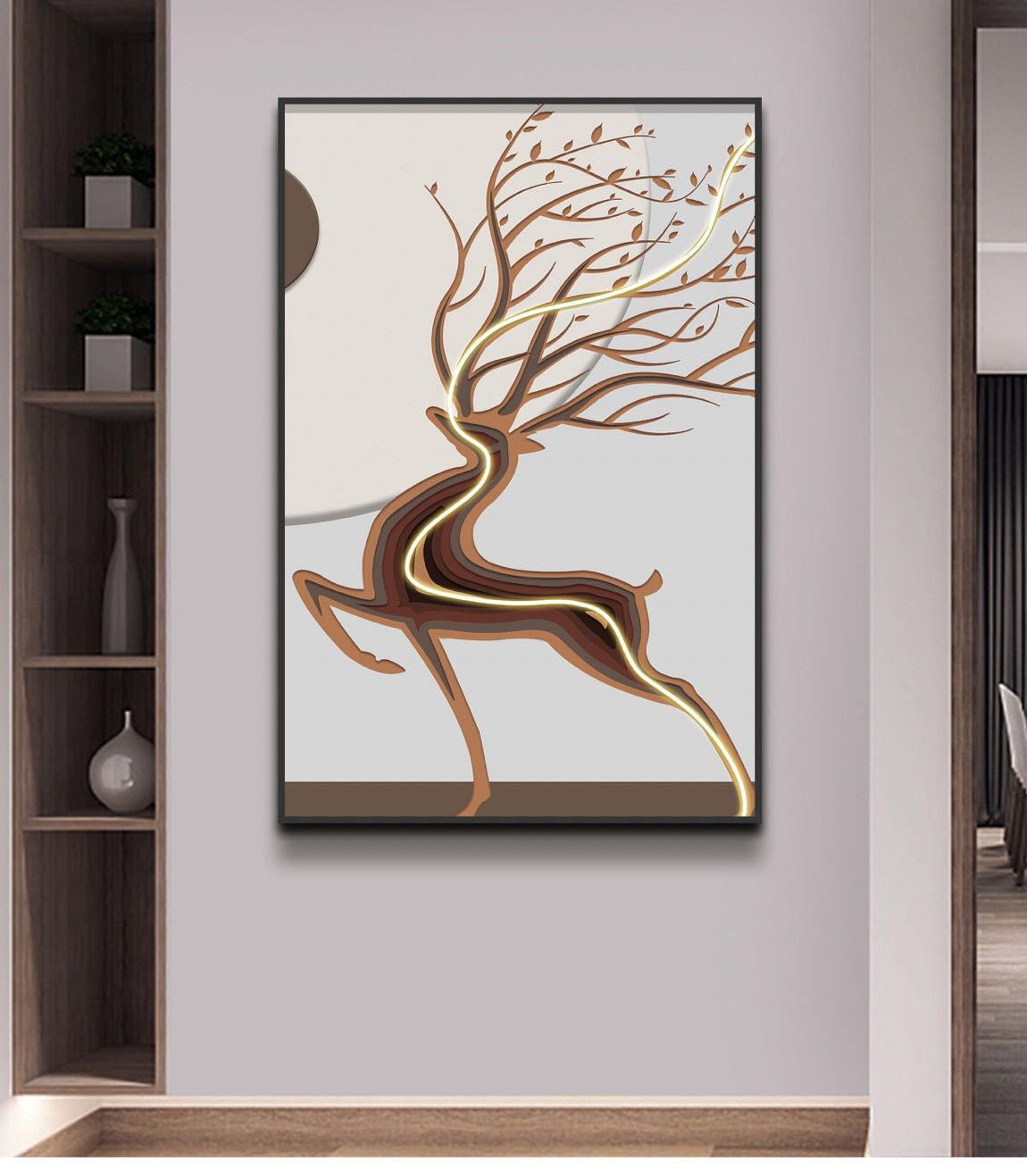 Tablou LED 80x120 cm – Cerb pictat, ramă neagră