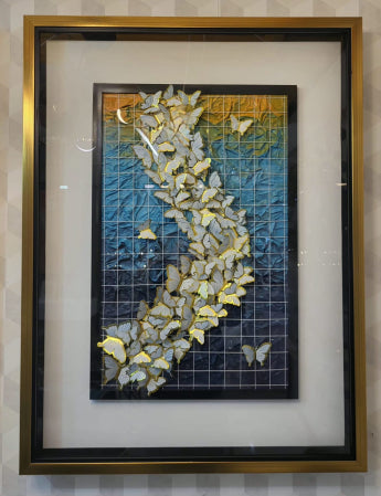 Tablou decorativ 3D cu fluturi cod 25203, ramă aurie, design artistic modern