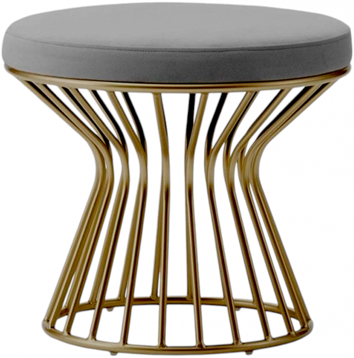 Taburet LD20A066 rotund, șezut gri și structură metal aurie, 42x42 cm