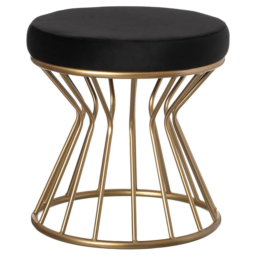 Taburet LD20A066 rotund, șezut negru și structură metal aurie, 42x42 cm