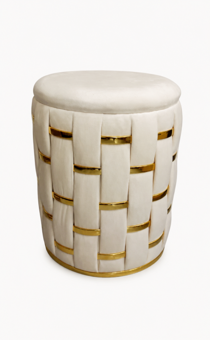 Taburet ZW 026177 crem și auriu, 45 cm, design elegant și versatil
