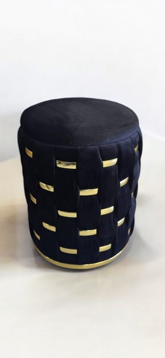Taburet ZW026-177-1 negru cu accente aurii, depozitare, 33x33x38 cm