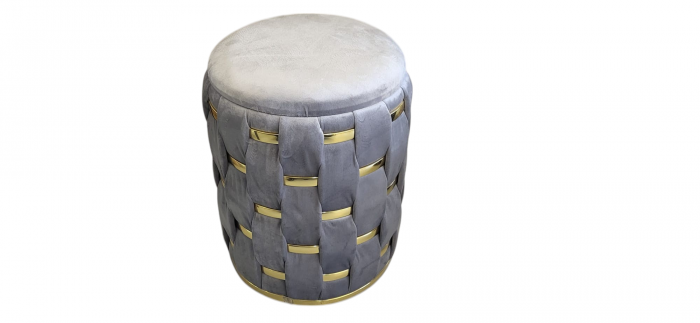 Taburet ZW026-177-1 gri cu accente aurii, depozitare, 33x33x38 cm