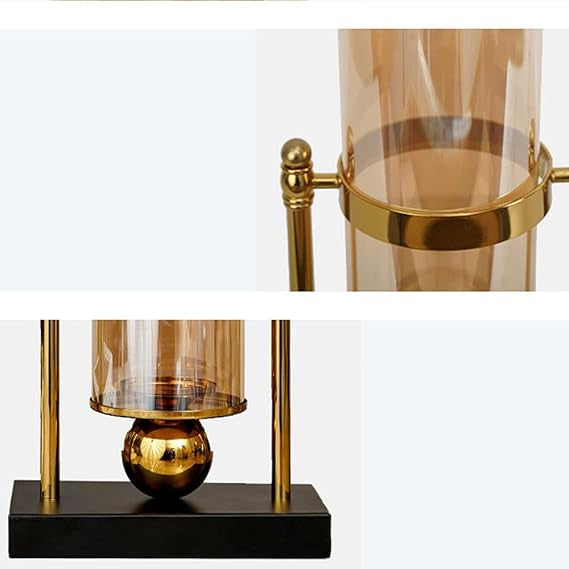 Vază decorativă model 8819, metal auriu & sticlă aurie, formă cilindru, 36 cm