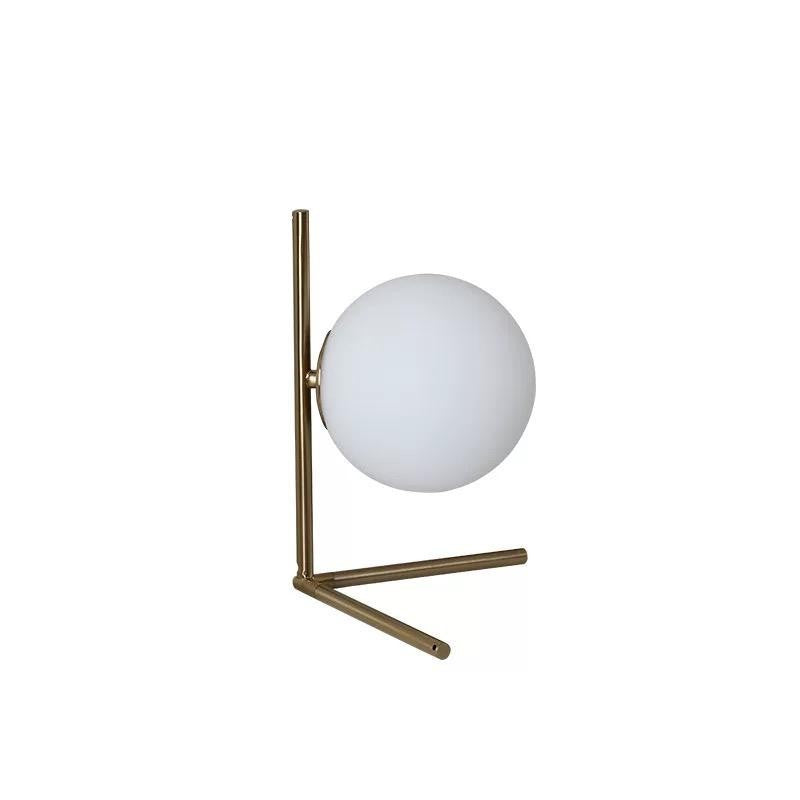 Lampă de masă cu glob din sticlă albă mată, finisaj auriu, Ø42 cm, E27