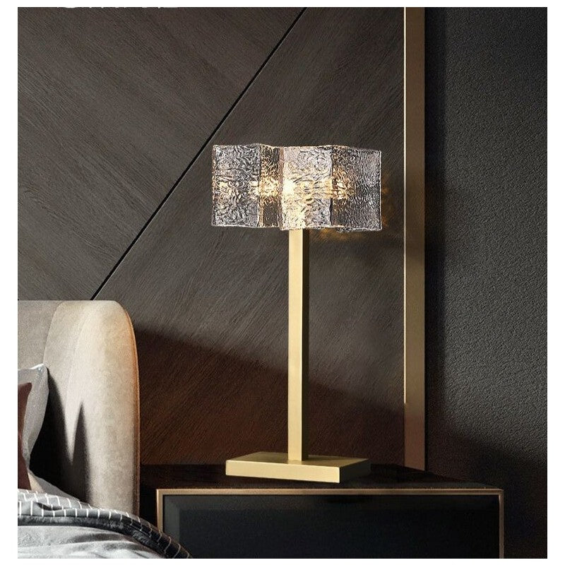 Lampă de masă din sticlă cu design ondulat, 2 x E14