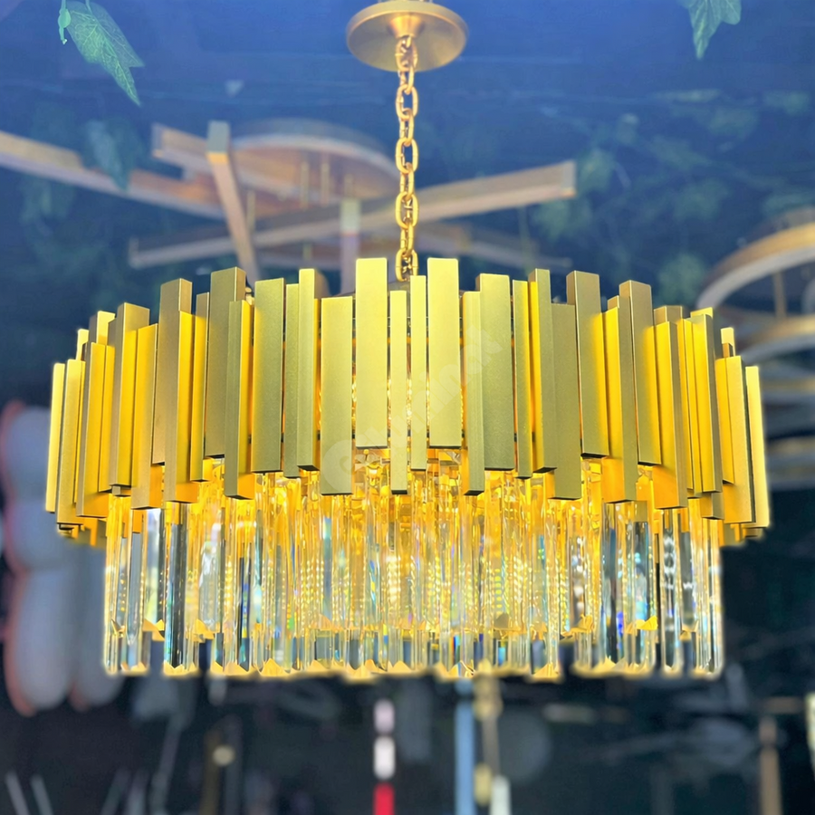 Candelabru auriu din metal și cristal, 40 cm