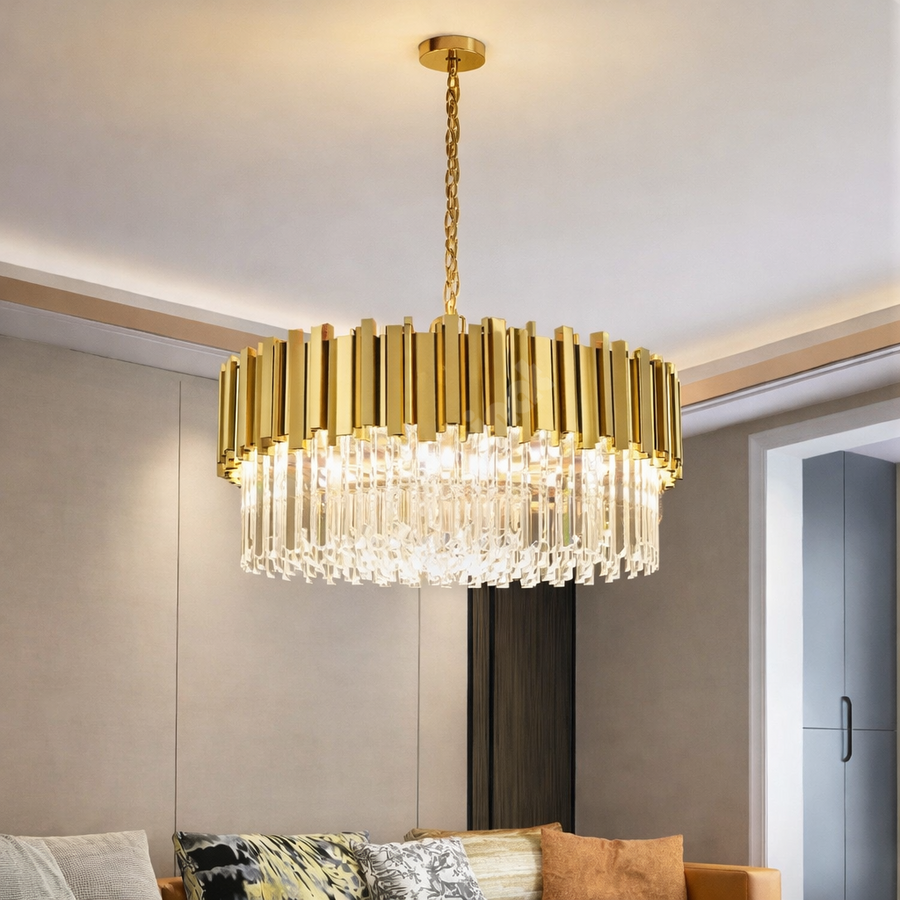 Candelabru auriu din metal și cristal, 40 cm